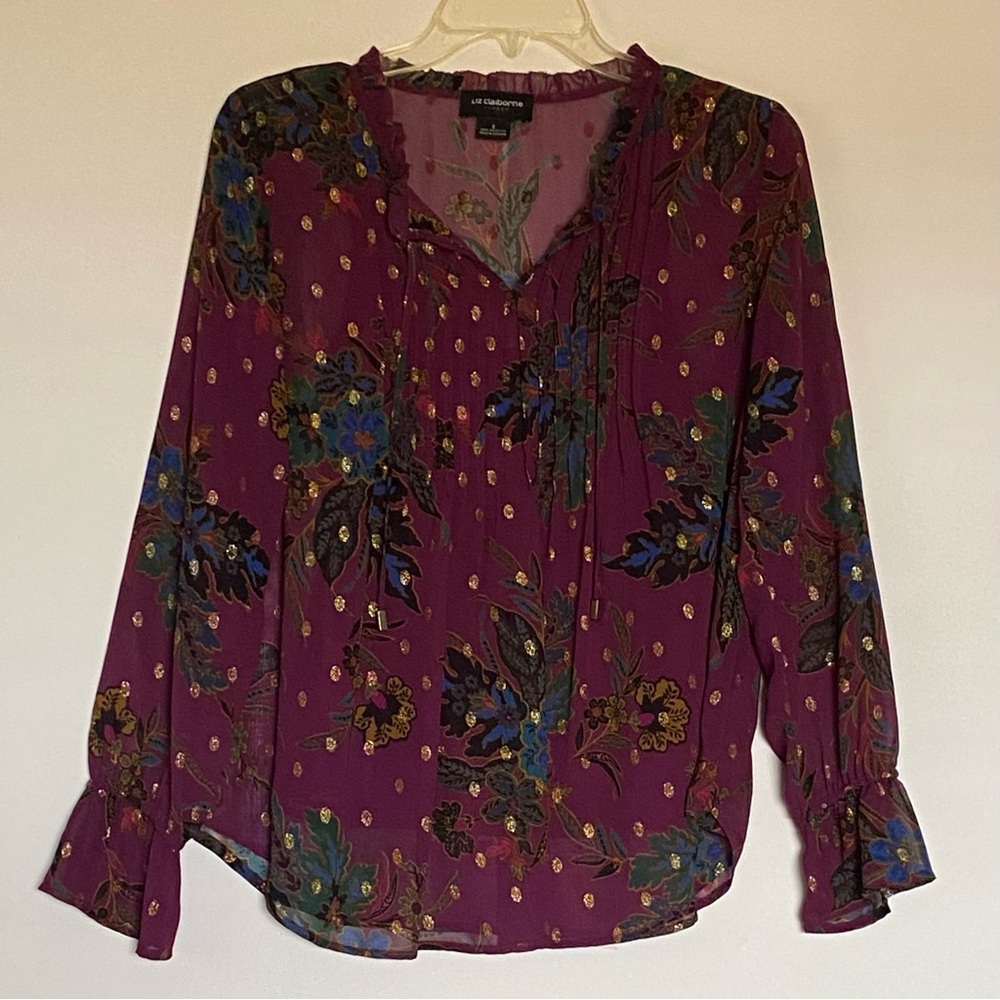Liz Claiborne Women's 2-piece set Floral Purple Blouse and Undershirt